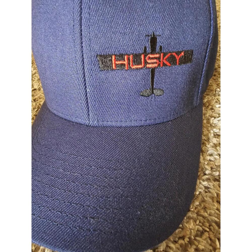 HUSKY plane handcrafted WY USA L-XL Yupoong Flexfit hat Blue - Picture 3 of 8